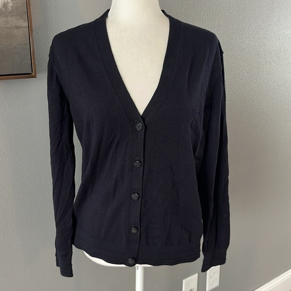 Tory Burch Madison Navy Blue Woolf Blend Button Up Cardigan - Picture 2 of 11